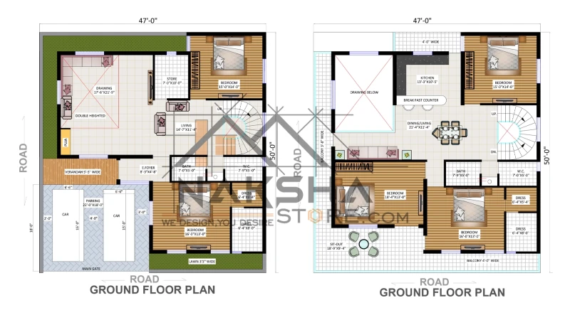 47×50 House Plan | 3 BHK Modern House Design | Naksha Store